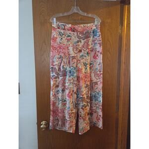 Sigrid Olsen Linen Blend Patchwork Print Wide Leg Crop Cropped Pant Size 8